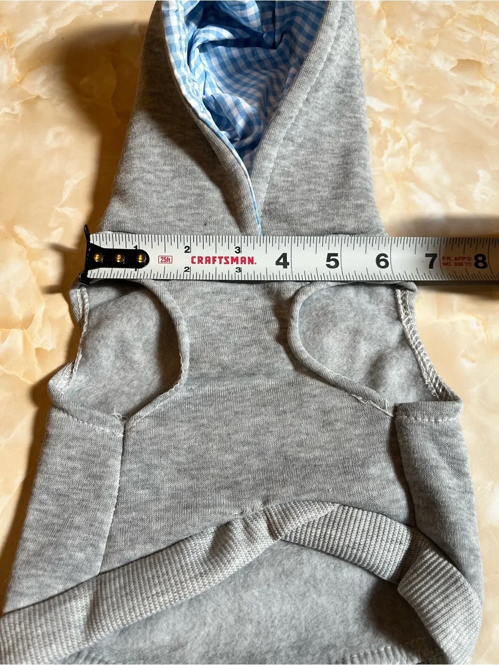 Grey Pet Hoodie with Blue Check Lining